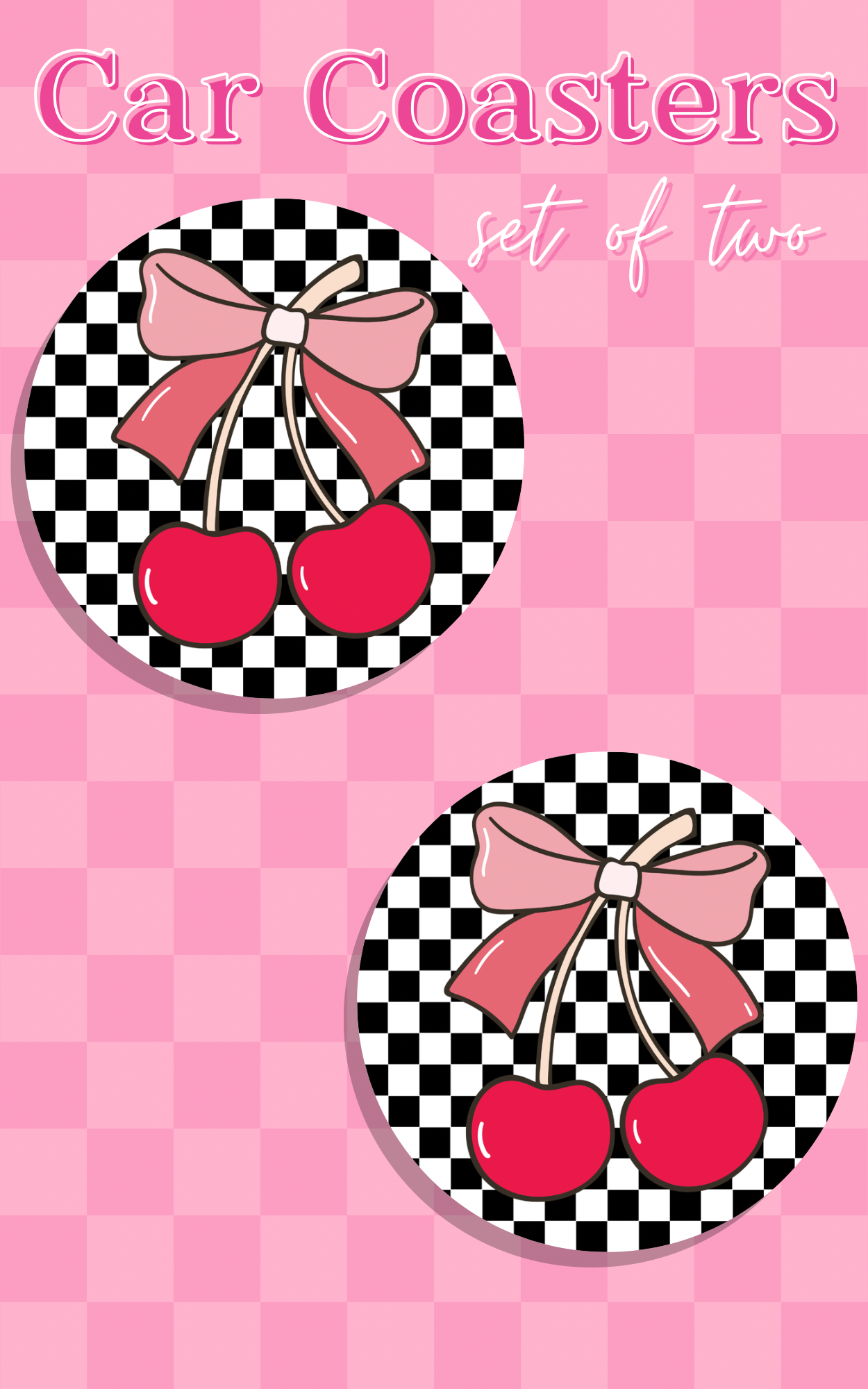 Coquette Cherry Checkered CAR COASTER